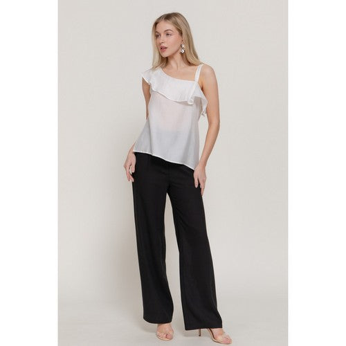 Asymmetric Ruffle Blouse in Off White