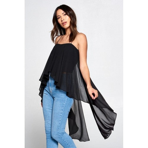 T-6057 Mega Drape Cami Top in Black