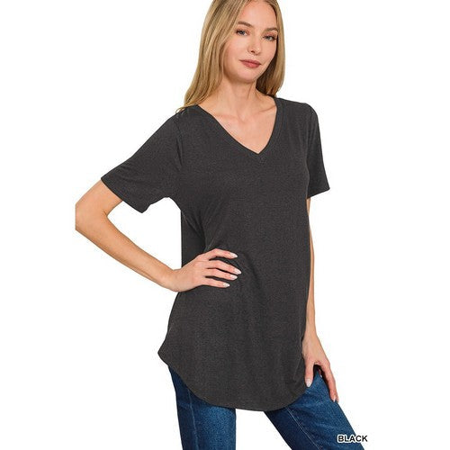 RT-2104D4 V Neck Round Hem Long Jersey in Black