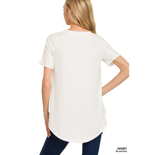 V-Neck Round Hem Longline Jersey in Ivory