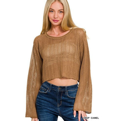 Crochet Crop Sweater in Deep Camel