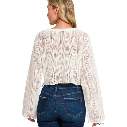 Crochet Crop Sweater in Ivory