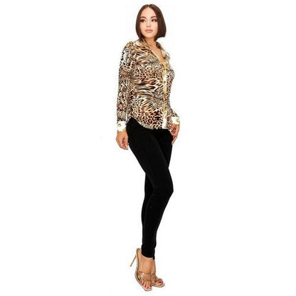 Long Sleeve Animal Print Shirt in Brown Tiger