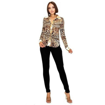 Long Sleeve Animal Print Shirt in Brown Tiger