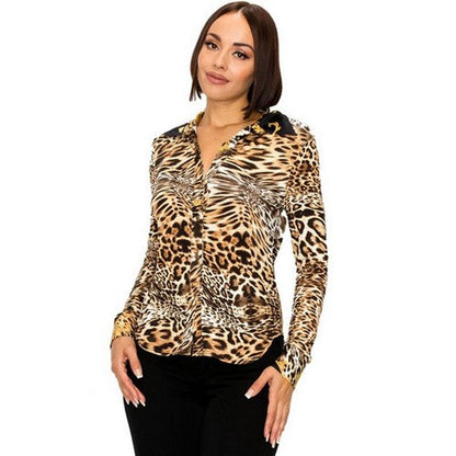 Long Sleeve Animal Print Shirt in Brown Tiger