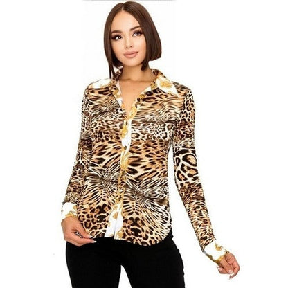 GT30026-1 Long Sleeve Animal Print Shirt in Brown Tiger