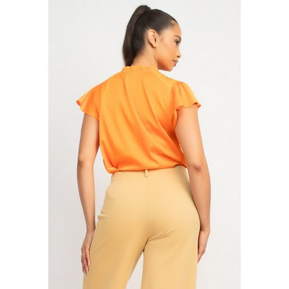 Satin Flutter Sleeve Blouse in Orange