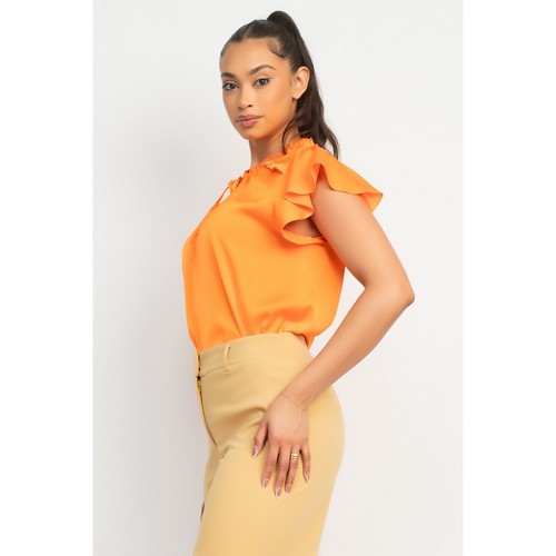 Satin Flutter Sleeve Blouse in Orange