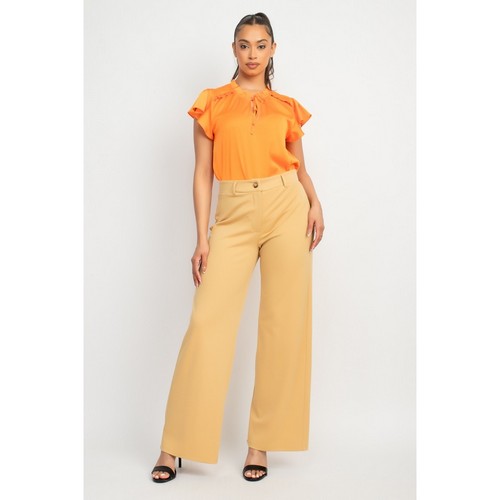 Satin Flutter Sleeve Blouse in Orange