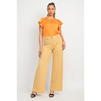 Satin Flutter Sleeve Blouse in Orange