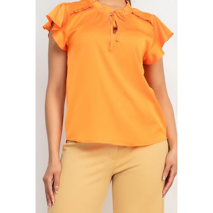 Satin Flutter Sleeve Blouse in Orange