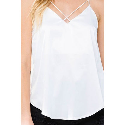 Cross Front Satin Cami Vest Top in White