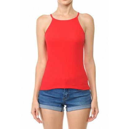 Ribbed Cami Halter Tank in Poppy