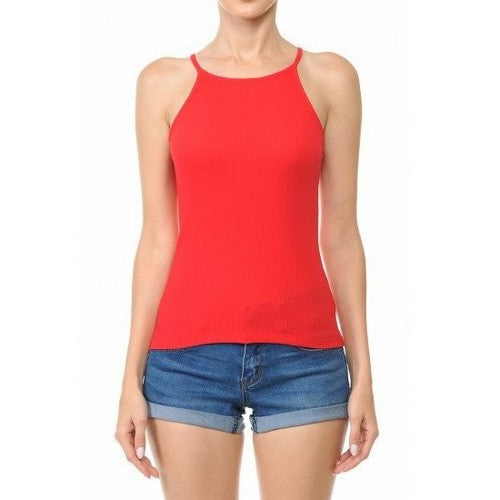 69319 Ribbed Cami Halter Tank in Poppy