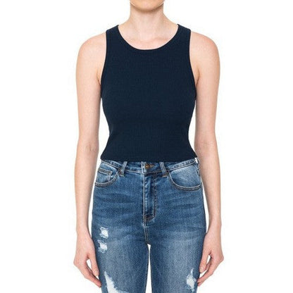 Crop Rib Racerback Tank in Eclipse
