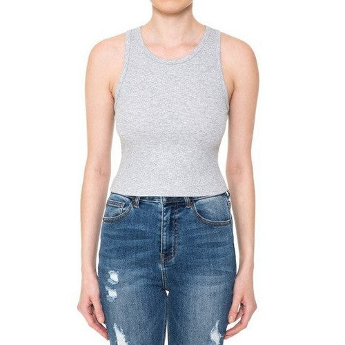 73265 Crop Rib Racerback Tank in Heather Grey