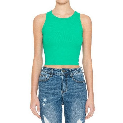 73265 Crop Rib Racerback Tank in Kelly Green