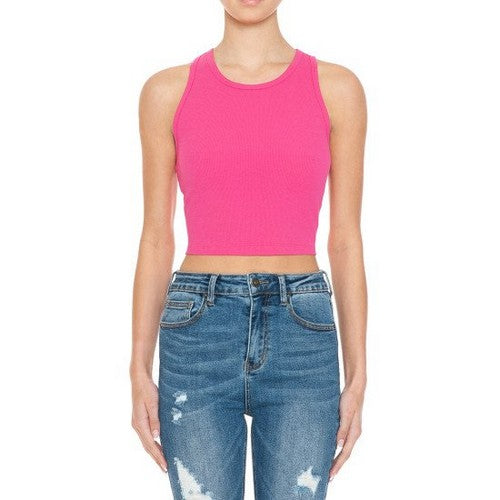 Crop Rib Racerback Tank in New Fuchsia