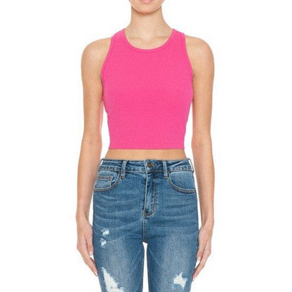 Crop Rib Racerback Tank in New Fuchsia