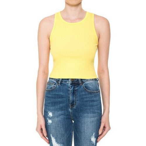 Crop Rib Racerback Tank in Vibrant Yellow