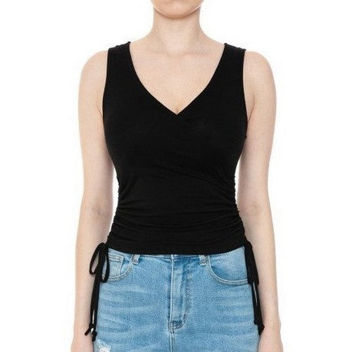 74405 Side Rouche Wrap Top in Black