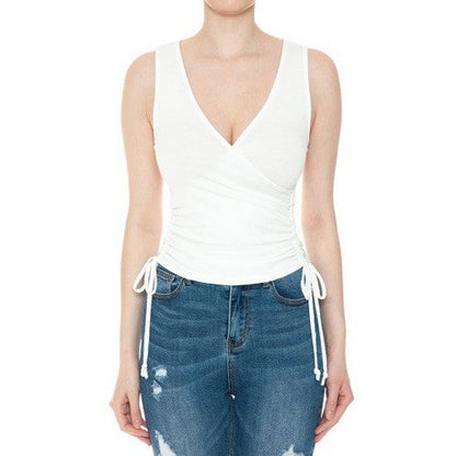 74405 Side Rouche Wrap Top in Off White