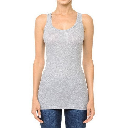 66000 Scoop Neck Rib Racerback Tank in Heather Grey
