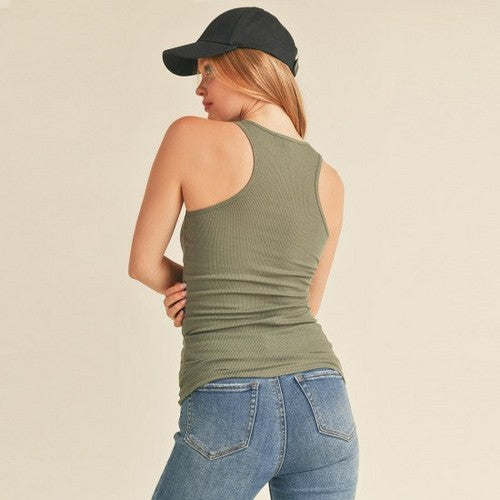 Scoop Neck Rib Racerback Tank in Military Green