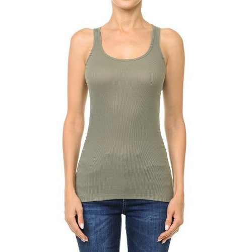 66000 Scoop Neck Rib Racerback Tank in Military Green