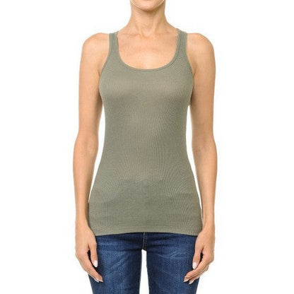 66000 Scoop Neck Rib Racerback Tank in Military Green