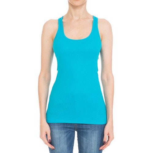 66000 Scoop Neck Rib Racerback Tank in Scuba Blue