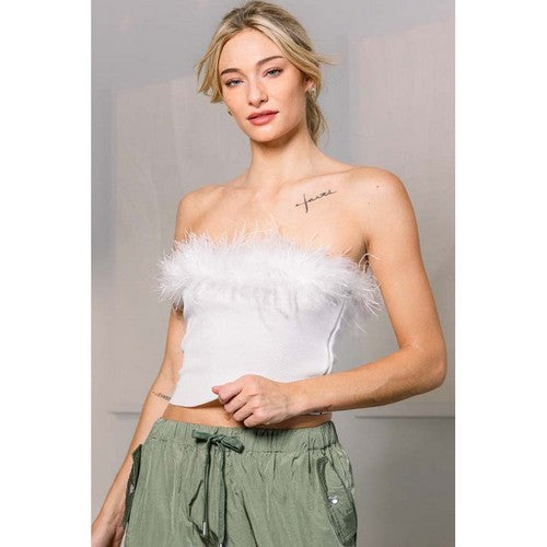 Feather Tube Top in White