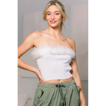 Feather Tube Top in White