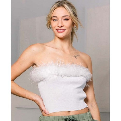 TGI5963 Feather Tube Top in White