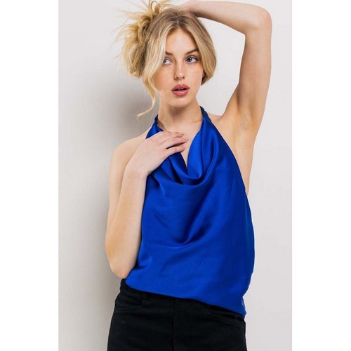 GT5822 Satin Cowl Neck Halter Top in Royal