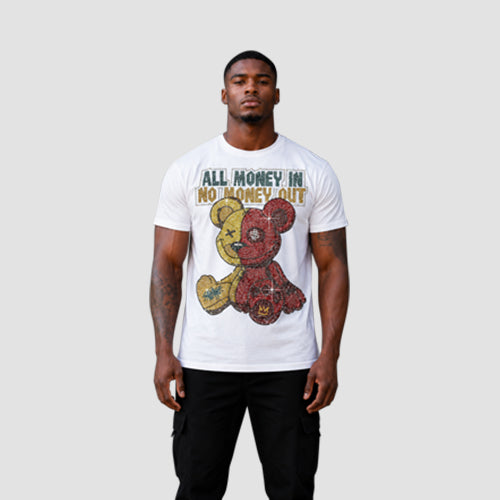 All Money Rhinestone Slim Fit Graphic Tee in White