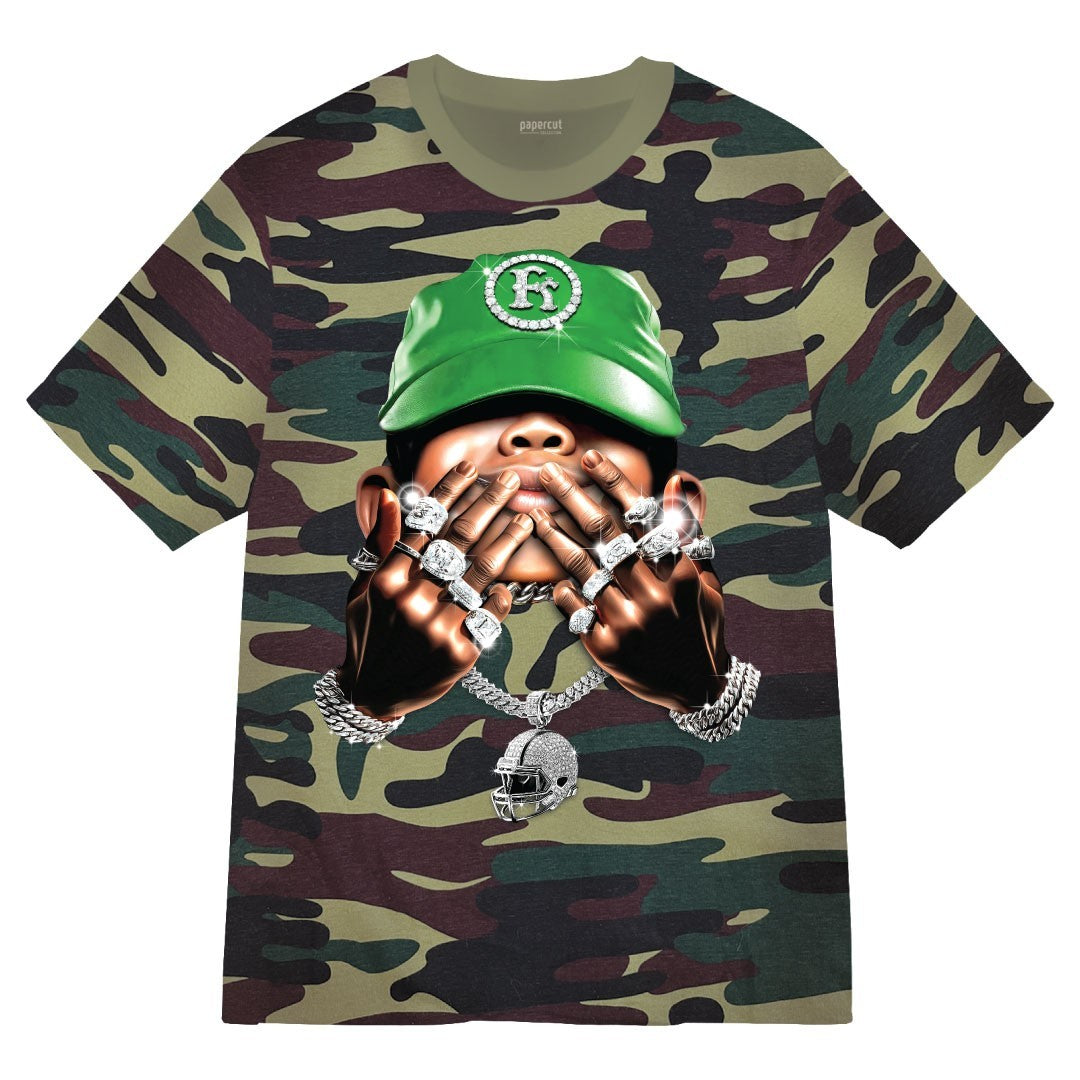 A176CM Jewelled Man Graphic Tee in Green Camo