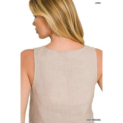 100% Linen Sleeveless Blouse in Ash Mocha