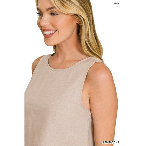 100% Linen Sleeveless Blouse in Ash Mocha