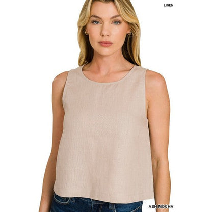 100% Linen Sleeveless Blouse in Ash Mocha