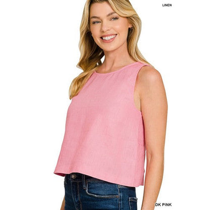 100% Linen Sleeveless Blouse in Dark Pink