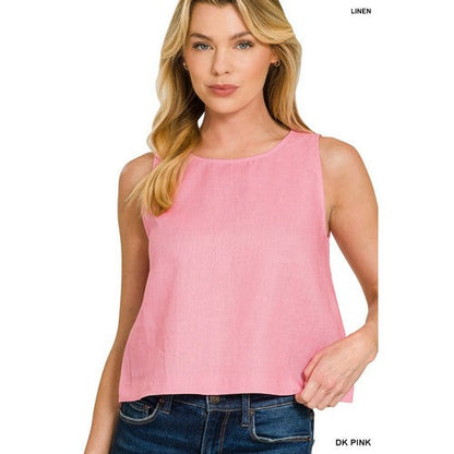 7327Y 100% Linen Sleeveless Blouse in Dark Pink