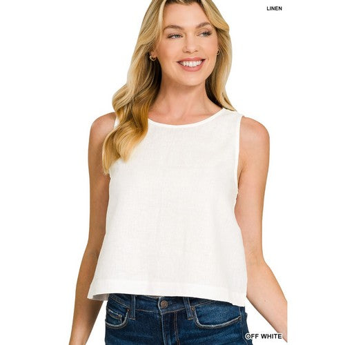 7327Y 100% Linen Sleeveless Blouse in Off White