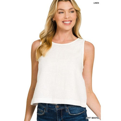 7327Y 100% Linen Sleeveless Blouse in Off White