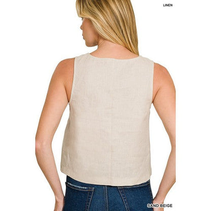 100% Linen Sleeveless Blouse in Sand Beige