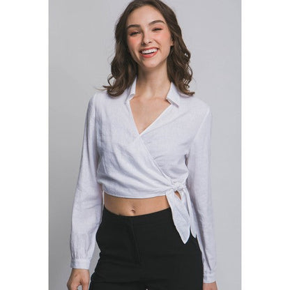 10239TH Linen Crop Wrap Shirt in White