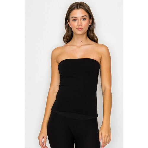 CST837 Double Layered Long Cotton Tube Top in Black