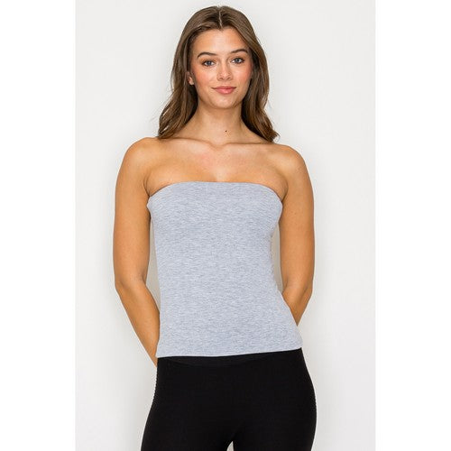 CST837 Double Layered Long Cotton Tube Top in Heather Grey