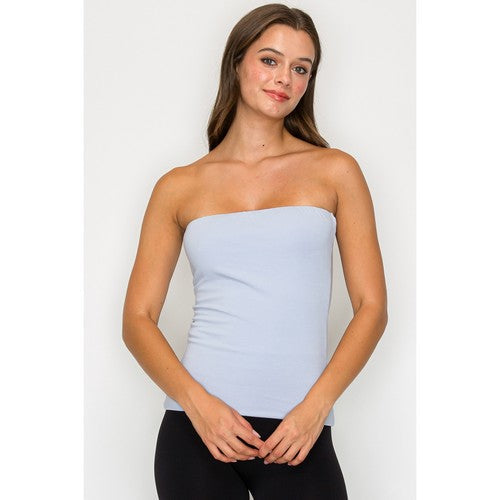CST837 Double Layered Long Cotton Tube Top in Pale Blue