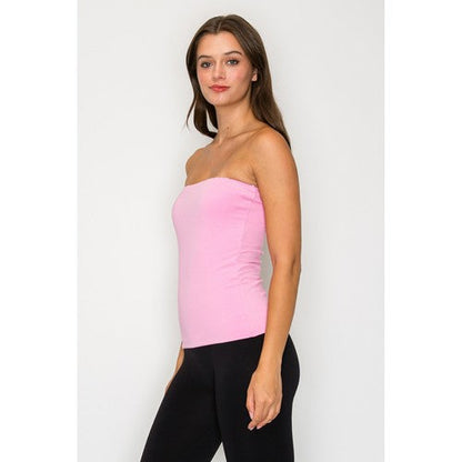 Double Layered Long Cotton Tube Top in Pink